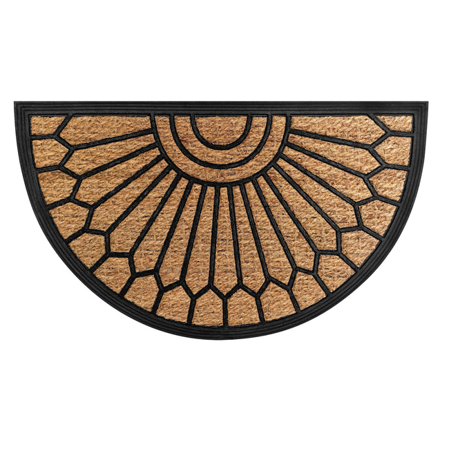 Kate Aurora Manchester Half Circle Welcome Coir Bristled Outdoor All Season Welcome Mat With Rubber Trim - 18"x30"