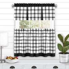 Kate Aurora Windowpane Plaid Country Farmhouse Kitchen Curtain Tier & Valance - 24 in. Long - Black