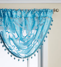 Kate Aurora Custom Scroll Sheer Voile Waterfall Window Curtain Valances - 57 in. W x 37 in. L, Turquoise