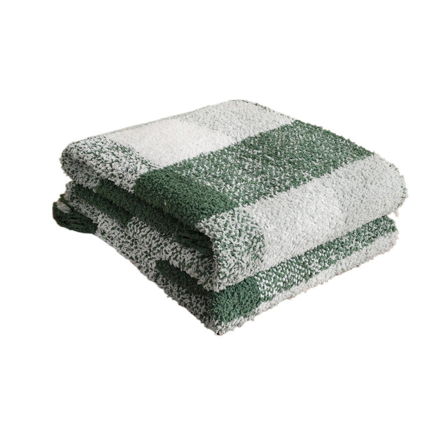 Kate Aurora Country Farmhouse Chic Ultra Soft Chenille Buffalo Check Plaid Throw Blanket - 50" x 60" - Green