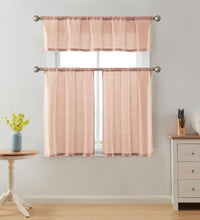 Kate Aurora Brandi Complete 3 Piece Rod Pocket Sheer Cafe Kitchen Curtain Tier & Valance Set - Blush