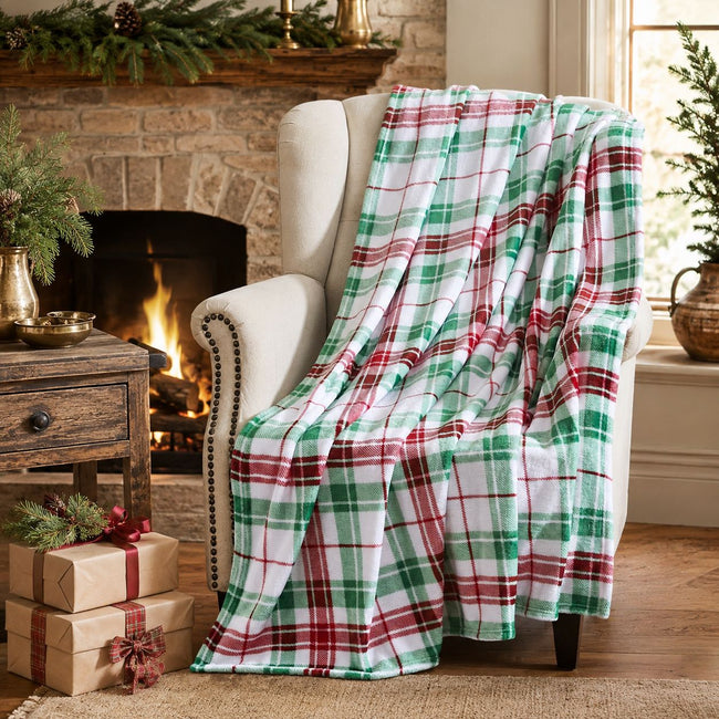 Kate Aurora Christmas Essentials Ultra Soft & Plush Red, White & Green Plaid Accent Throw Blanket - 50" x 60"