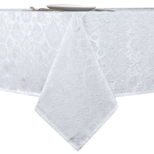Kate Aurora Regency Collection Raised Jacquard Damask Fabric Tablecloth - 54 in. W x 84 in. L (6-8 Chairs), White