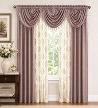 Kate Aurora 7 Piece Hampton Elegance Sheer Curtain Panels & Beaded Valances Set - Pink Beige