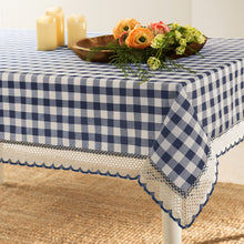 Kate Aurora Country Farmhouse Plaid Buffalo Check Stain & Spill Proof Fabric Tablecloths - 60in. X 104in. (8-10 Chairs), Navy