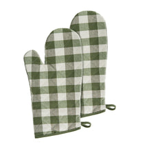 Kate Aurora 2 Pack Gingham Plaid Checkered Gingham Country Farmhouse Oven Mitts - 17 in. W x 17 in. L, Green