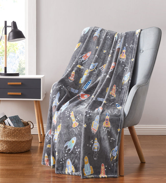 Kate Aurora Ultra Soft & Plush Kids Space Travel Gray Accent Throw Blanket - 50 in. x 60 in.