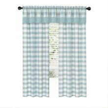 Kate Aurora Modern Country Farmhouse 3 Piece Buffalo Check Plaid Window Curtains & Valance Set - 63 in - Baby Blue