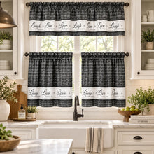 Kate Aurora Country Farmhouse Gingham Plaid Check Live~Laugh~Love 3 Pc Kitchen Curtain Set - 56 in. W x 24 in. L, Charcoal