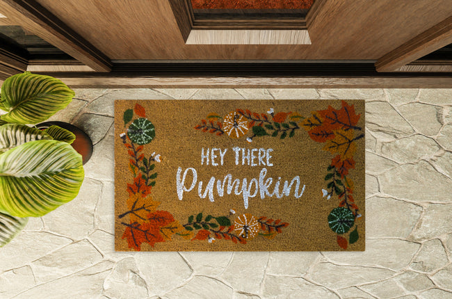 Kate Aurora Fall Harvest Hey There Pumpkin Bristled Outdoor Welcome Mat - 18"x30"