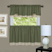 Kate Aurora Shabby Country Farmhouse Flax Styled Sheer Cafe 3 Piece Kitchen Curtain Tier & Valance Set - 36 in. Long - Sage G