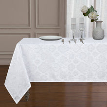 Kate Aurora Regency Collection Raised Jacquard Damask Fabric Tablecloth - 54 in. W x 84 in. L (6-8 Chairs), White