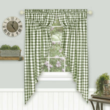 Kate Aurora Farmhouse Plaid Gingham Check Swag Valance Curtain Panel Pair - 72 in. W x 63 in. L, Green
