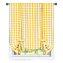 GoodGram Buffalo Check Gingham Custom Window Curtain Treatments - Single Tie-Up Curtain 42 in. W x 63 in. L, Yellow