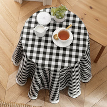 Kate Aurora Country Farmhouse Plaid Buffalo Check Stain & Spill Proof Fabric Tablecloths - 70 in. Round, Black