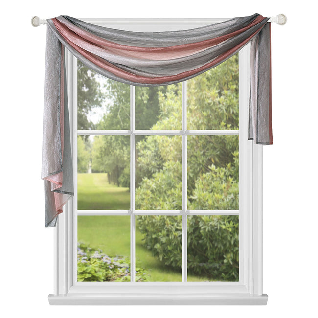 Kate Aurora Crushed Faux Satin Silver & Blush Rose Pink Ombre Window Curtain Scarf