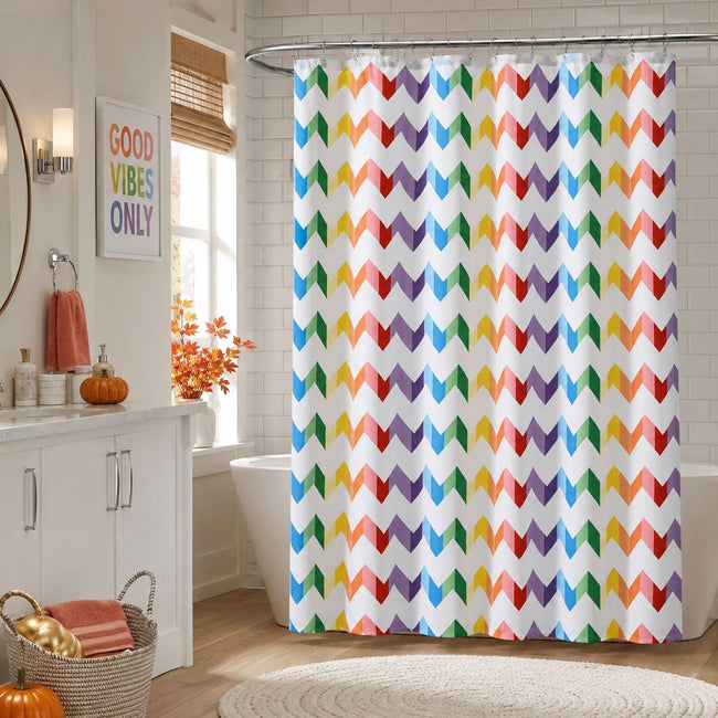 Kate Aurora Home Vivid Rainbow Chevron Fabric Shower Curtain - Standard Size