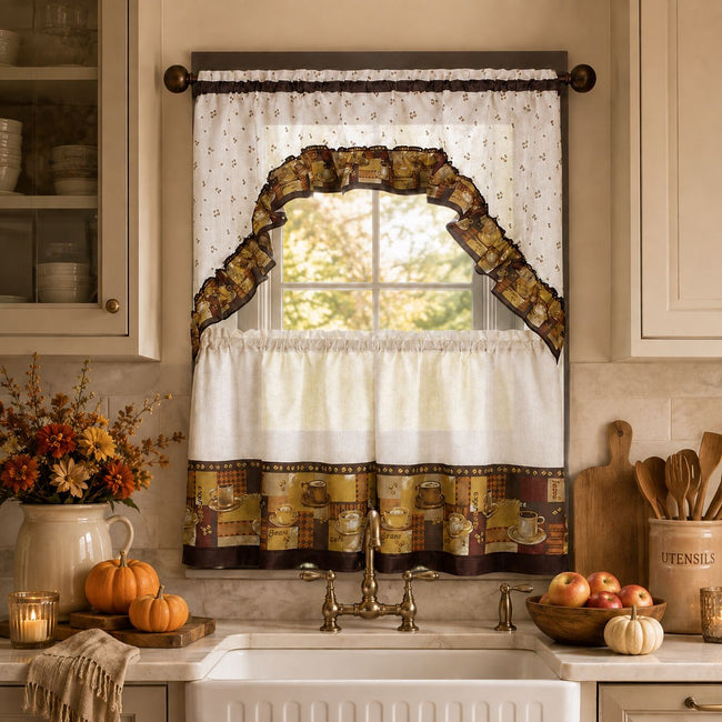 GoodGram Coffee Complete Kitchen Curtain Tier and Swag Set - 58 in. W x 24 in. L