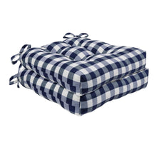 Kate Aurora Set of 2 Country Farmhouse Plaid Stain/Water Resistant Chair Cushions - Navy