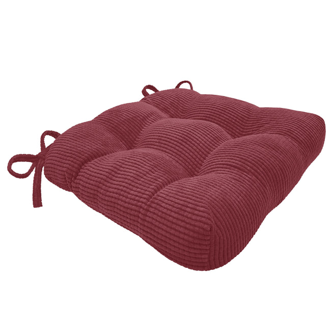 Kate Aurora Luxe Living Plush Solid Colored Textured Stain Resistant Chair Cushions/Pads With Tear Proof Ties - 4 Piece - Bur
