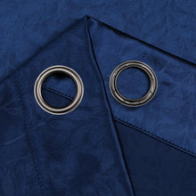 Set of 2 Leeds Floral Leaves Embossed Light Filtering Grommet Top Window Curtain Panels - Kate Aurora - Navy