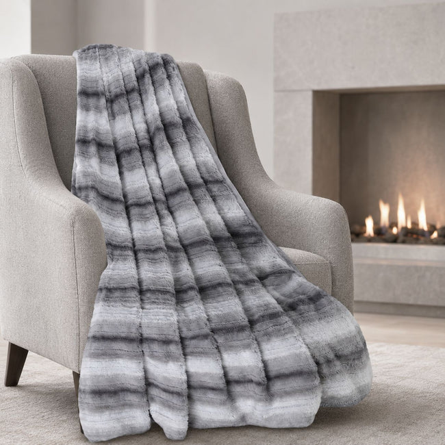 Kate Aurora Ultra Soft & Plush Faux Fur Gray And White Fuzzy Accent Throw Blanket - 50 in. W x 60 in. L