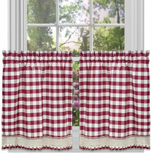 GoodGram Buffalo Check Gingham Custom Window Curtain Treatments - Tiers 29 in. W x 36 in. L, Burgundy