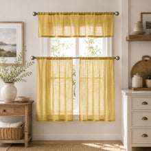 Kate Aurora Brandi Complete 3 Piece Rod Pocket Sheer Cafe Kitchen Curtain Tier & Valance Set - Gold