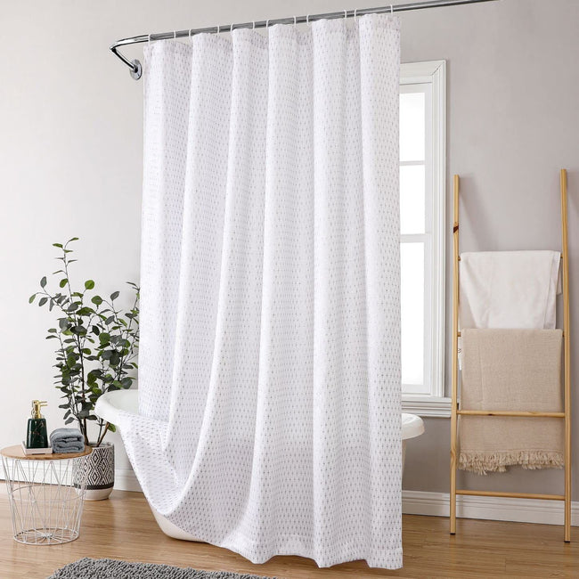 Kate Aurora Elegant "Raindrop" Silver Metallic Foil White Jacquard Fabric Shower Curtain - Standard Size