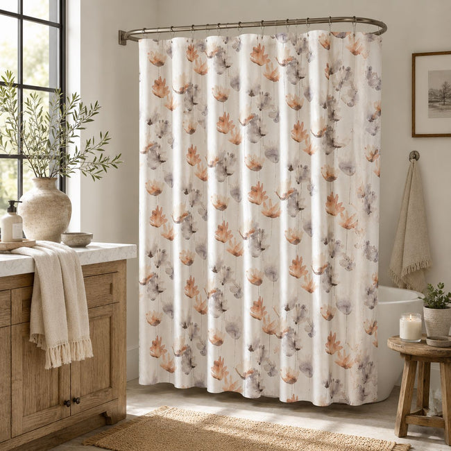 Kate Aurora Amagansett White Watercolor Petals Fabric Shower Curtain - Standard Size