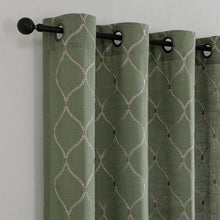 Kate Aurora 1 Piece Vienna Lux Embroidered Linen Blend Semi Sheer Grommet Window Curtain Panel - 84 in. Long - Sage