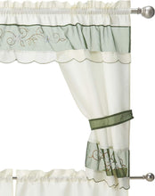 Kate Aurora 5 Piece Embroidered Floral Kitchen Curtain Tier Curtain Valance & Tiebacks Set - 36 in. Long