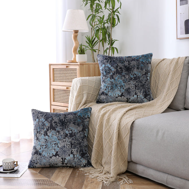 Kate Aurora 1 Piece Jacobean Floral Chenille Ultra Plush & Fluffy 18"x 18" Filled Accent Throw Pillow With Removable Shell/Co