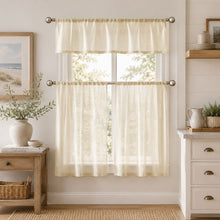 Kate Aurora Brandi Complete 3 Piece Rod Pocket Sheer Cafe Kitchen Curtain Tier & Valance Set - Cream Beige