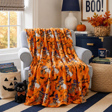 Kate Aurora Oversized Halloween Orange Friendly Cats & Broomstick Ultra Soft & Plush Accent Throw Blanket - 50 in. W x 70 in.