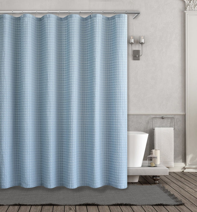 Kate Aurora Spa Collection Modern Waffle Fabric Shower Curtain - Standard Size - Blue
