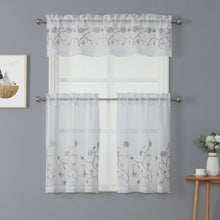 Kate Aurora Complete 3 Piece Embroidered Shabby Floral Roses Sheer Cafe Kitchen Curtain Tier & Valance Set - Aqua/Blue