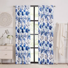 Kate Aurora Chic Living 2 Pack Semi Sheer Poppy Floral Rod Pocket Window Curtains - 84 in. Long - Blue