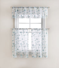 Kate Aurora Floral Embroidered Sheer Rod Pocket Kitchen Curtain Tier & Valance Set - 58 in. W x 15 in. L, Aqua
