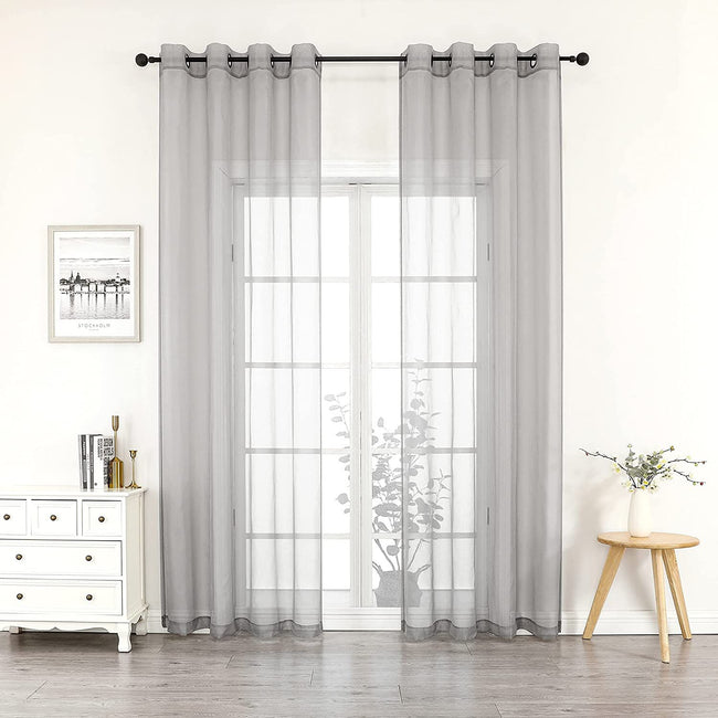 Kate Aurora 2 Piece Extra Long Grommet Top Sheer Voile Window Curtain Pair - 90 in. Long - Gray
