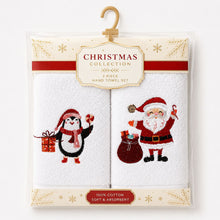 Kate Aurora 2 Piece Christmas Penguin & Santa Claus Embroidered Cotton Hand Towel Set