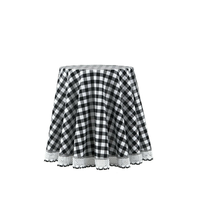 Kate Aurora Country Farmhouse Plaid Buffalo Check Stain & Spill Proof Fabric Tablecloths - 70 in. Round, Black