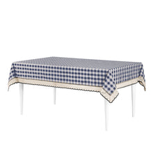 Kate Aurora Country Farmhouse Plaid Buffalo Check Stain & Spill Proof Fabric Tablecloths - 60in. X 104in. (8-10 Chairs), Navy