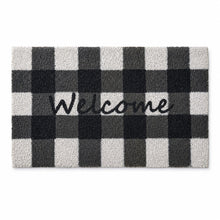 Kate Aurora All Season Black & White Plaid Country Farmhouse Coir Bristled Outdoor All Season Welcome Mat - 18"x30"