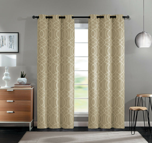 Kate Aurora Modern Living 2 Pack Aries Geometric Light Reducing Grommet Curtains - Taupe