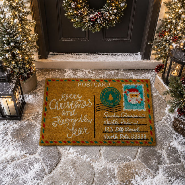Kate Aurora Christmas Santa Postcard Bristled Coir Outdoor Welcome Mat - 18"x30"