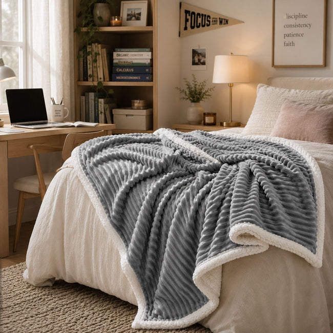 Kate Aurora Dorm Essentials Ultra Soft Ribbed Gray Accent Throw Blanket - 50 in. x 60 in.