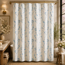 Kate Aurora Woodland Bloom Botanical Fabric Shower Curtain - 70 in. x 72 in. - Blue