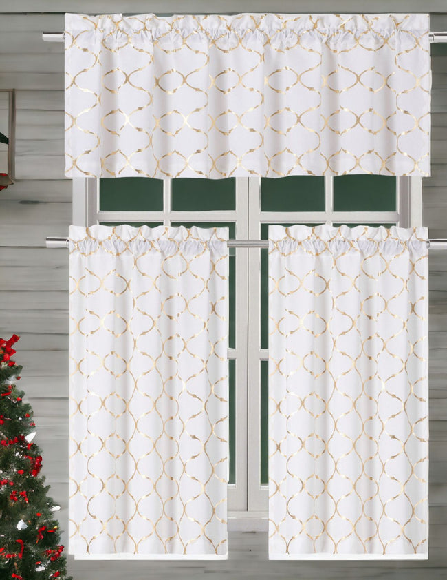 Kate Aurora Christmas Collection Metallic Foil Cotton Blend Lattice Cafe Kitchen Curtain Tier & Valance Set - 58 in. W x 36 i
