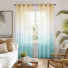 Kate Aurora 2 Piece Blue & Yellow Ombre Summery Sheer Grommet Top Curtain Panels - 84 in. Long